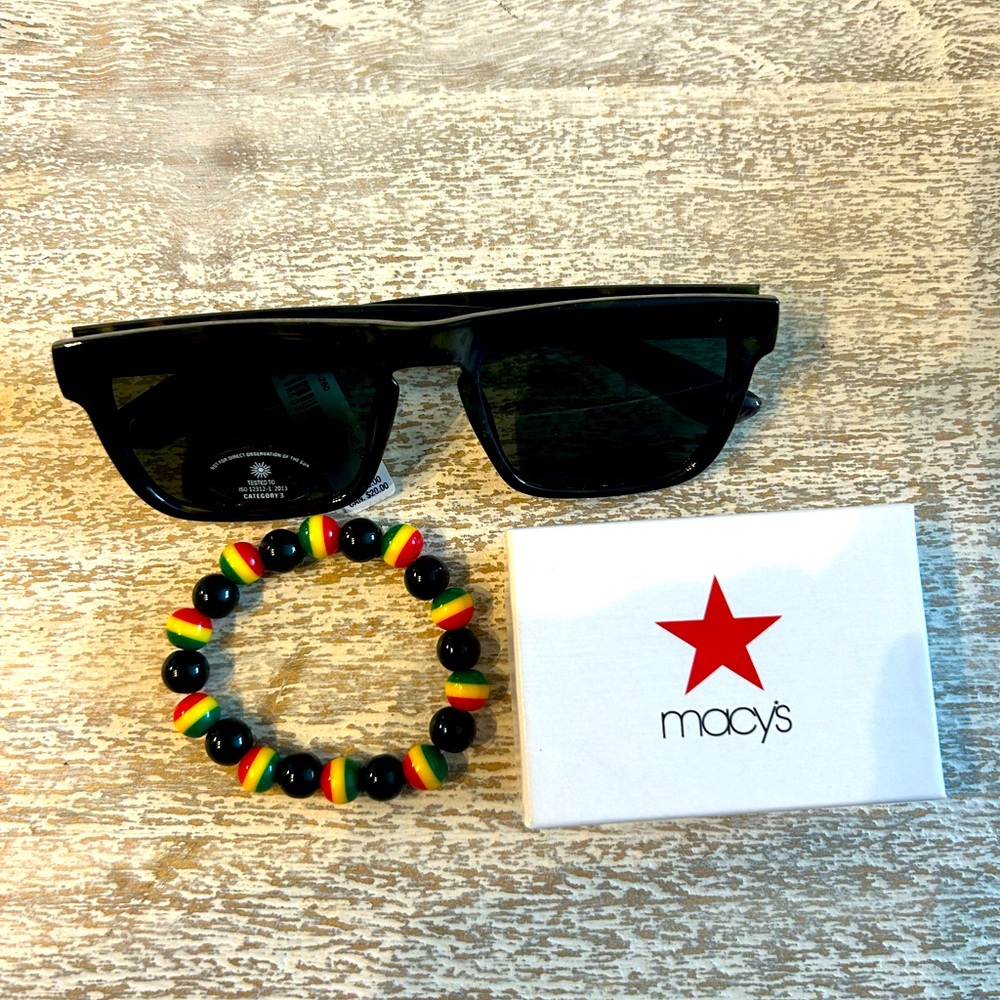 ALDO Sunglasses black & Jamacian beard bracelet Brand New